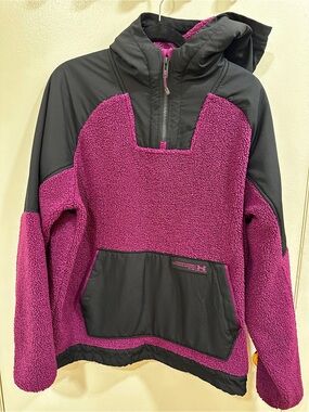Under Armour Sherpa Fleece Pullover Hoodie Women's Large Purple Black Half Zip